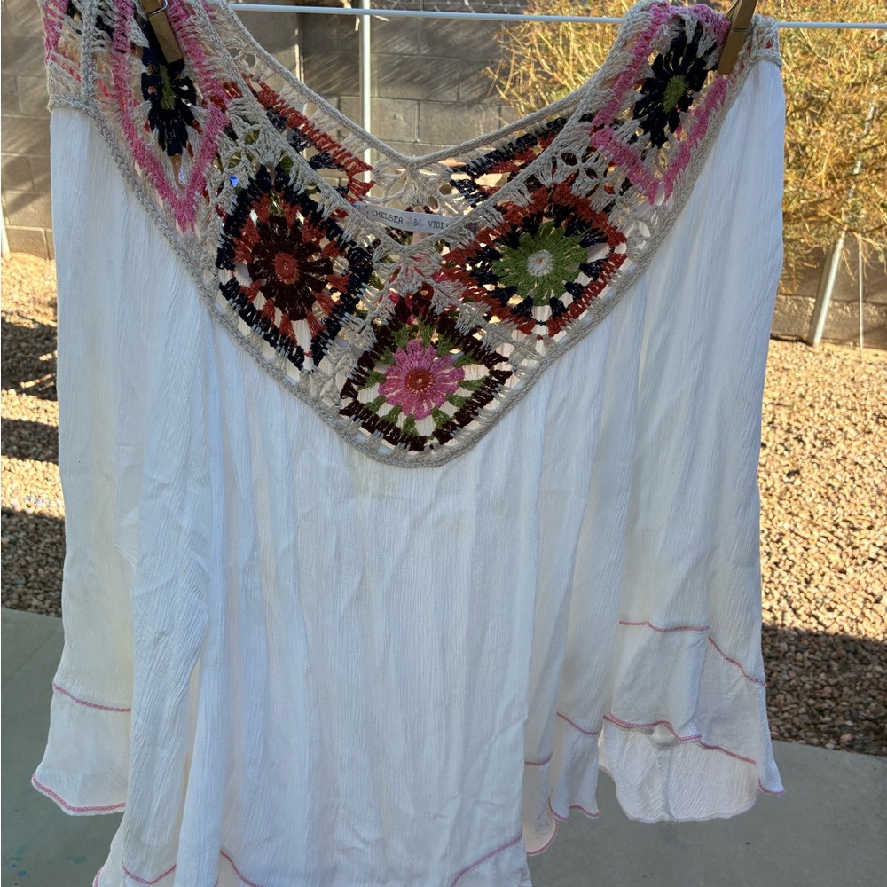 Bohemian Crochet Trim White top